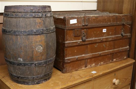 A travel trunk and a Cognac barrel trunk W.63cm